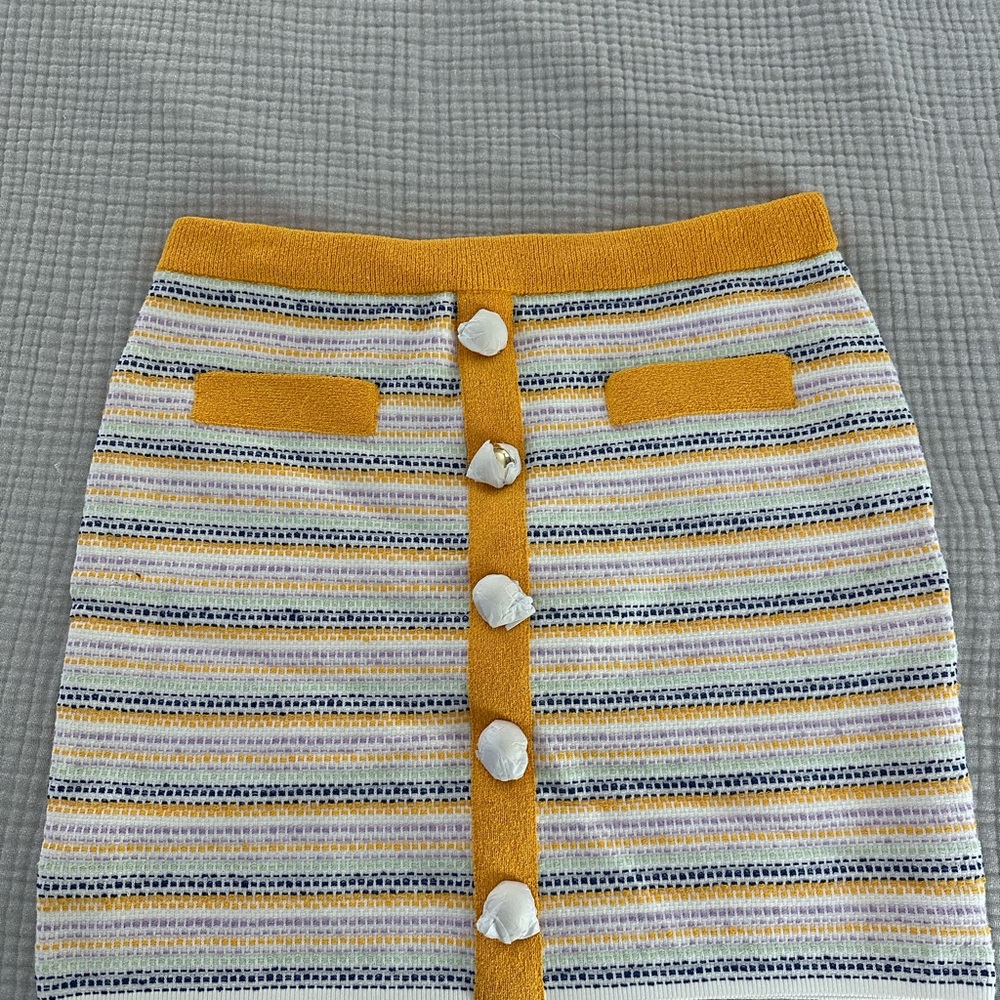 Milly Gold and White Mini Pencil Skirt